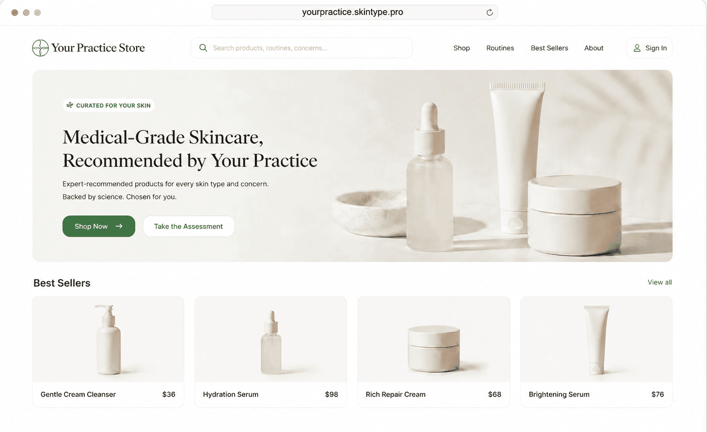 Skin Type PRO practice storefront